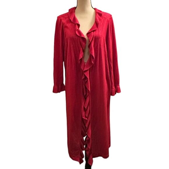 Hot in Hollywood Sweaters - Hot in Hollywood Long Red Ruffled Cardigan